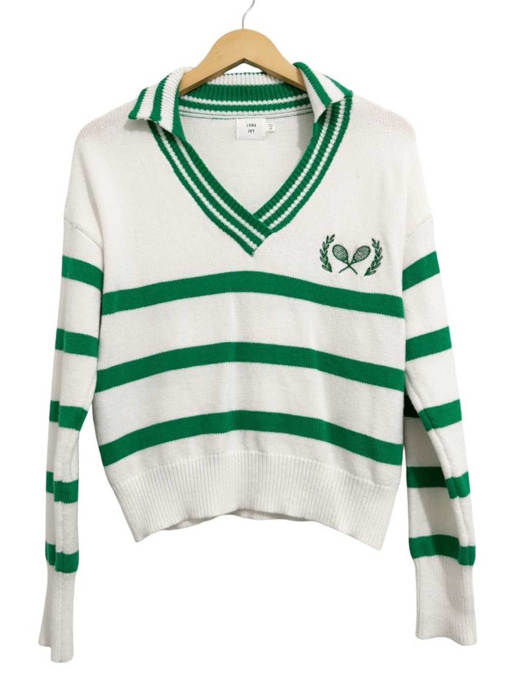 Luna Ivy Tennis Sweater White Green Medium